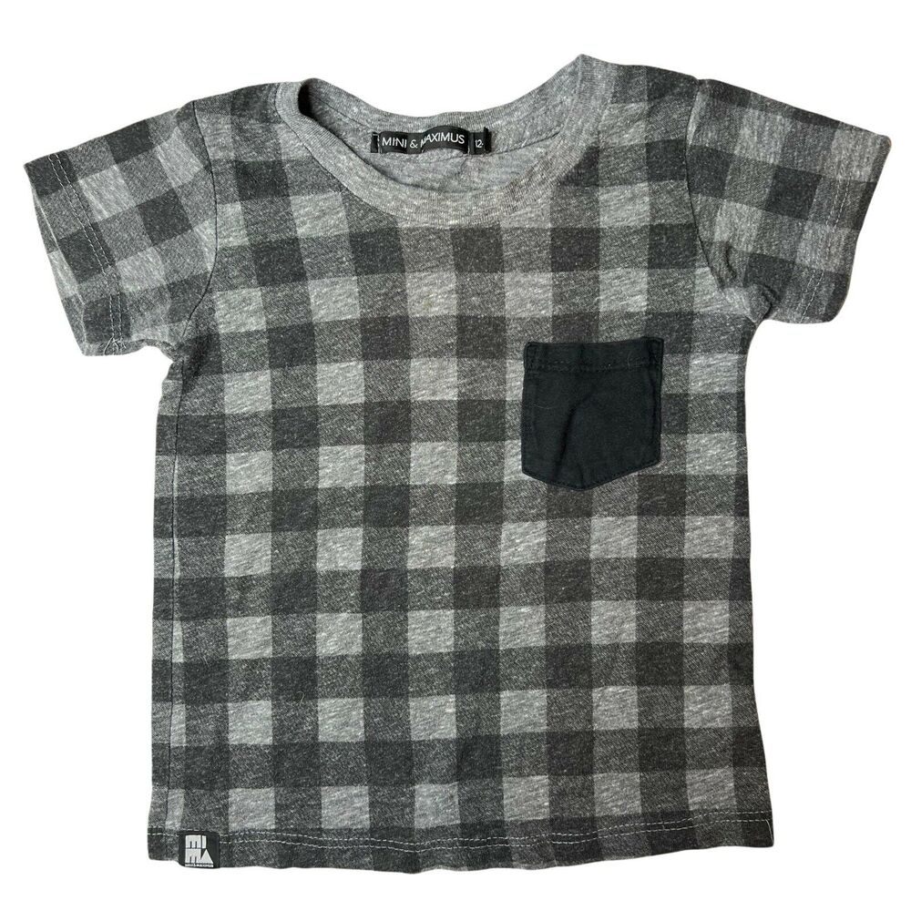 Mini & Maximus Grey Plaid Short Sleeve Tee‎ 12-18 Month
